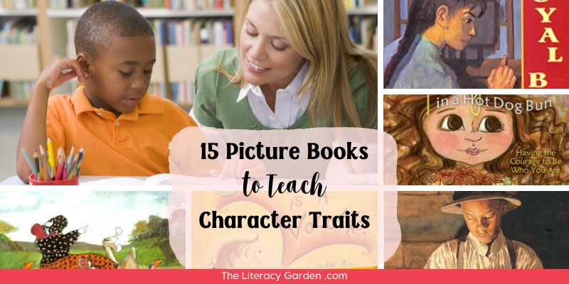 A collage of books for teaching character traits